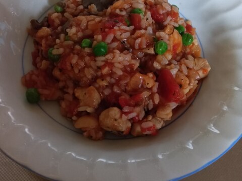 チキンとグリーンピースのトマトリゾット風